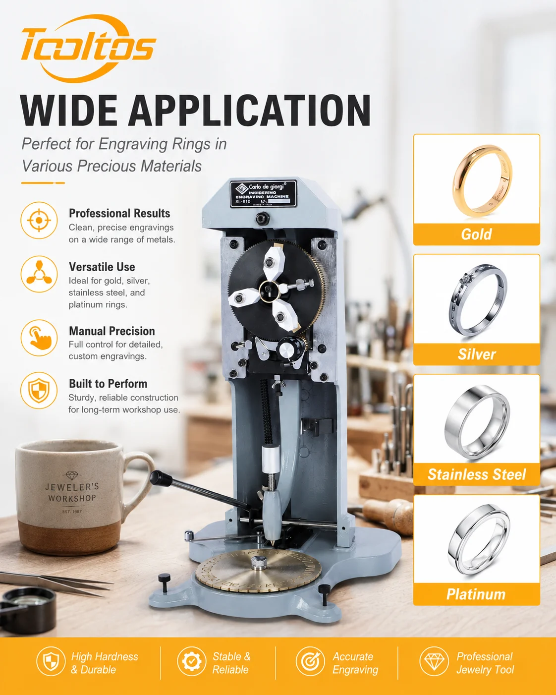 TOOLTOS Manual Inside Ring Engraver Machine with A Z Letter and 1 9 Number Blocks for Jewelry Ring Engraving