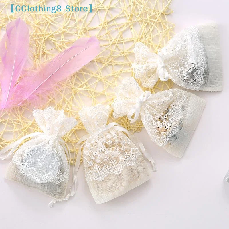 

White Gift Bag Festival Favor Gauze Storage Bag Packing Lace Sachet Jewelry Packing Reusable Gift Bag Drawstring Packing【AliS8】