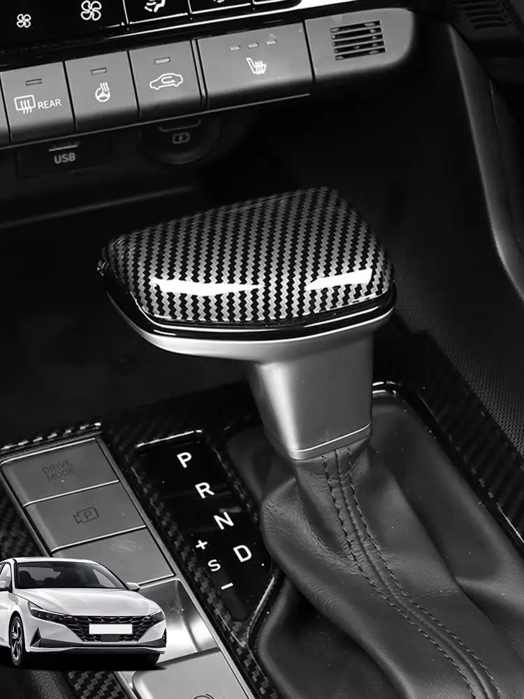 Rote Carbonfaser-Stil Schaltknauf-Abdeckung Zierleiste Innenraum-Zubehör für Hyundai Elantra CN7 N 2021-2025 LHD RHD – Detail 3