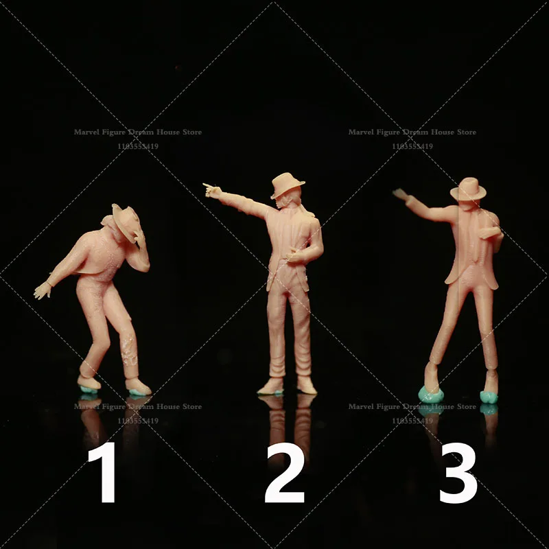 L050 1/87 1/64 Scale Miniature Scene Doll Sing And Dance Pop Music Male King Superstar Moonwalk Un-panited White Mini Figure