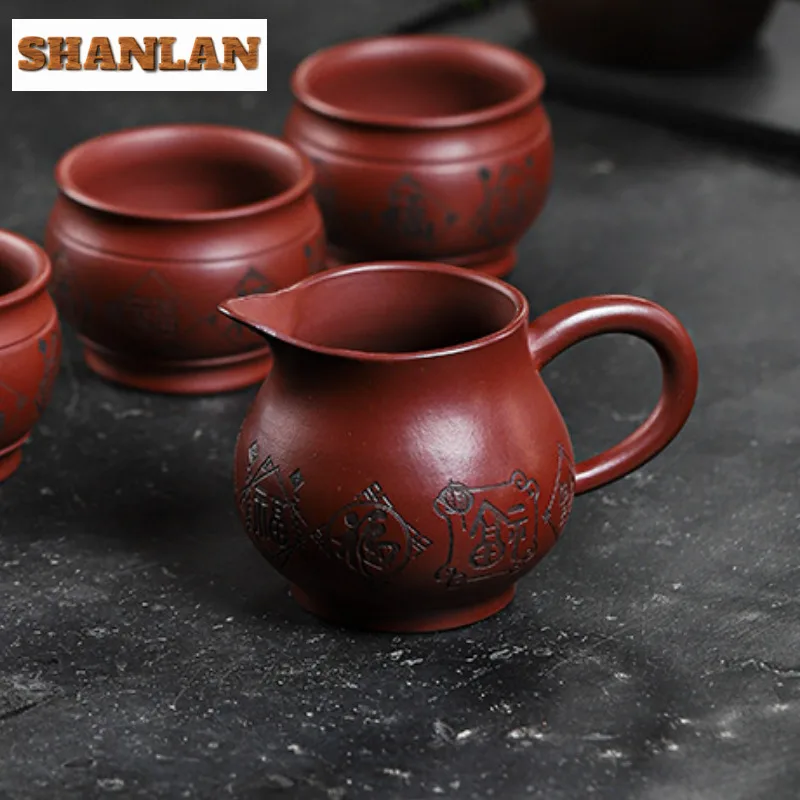 280ml Handmade Yixing Purple Clay Tea Pitcher Home Collection Raw Ore Dragon\'s Blood Sand Justice Cup Divide Chahai Zisha Teaset