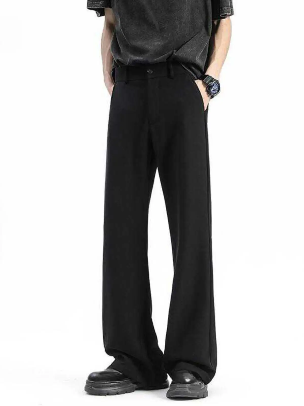 

Bla Casual Men's Long Straight Leg Pants Summer CleanFit American Sle Loose Fit Suit Trousers Durable Polyester Fiber