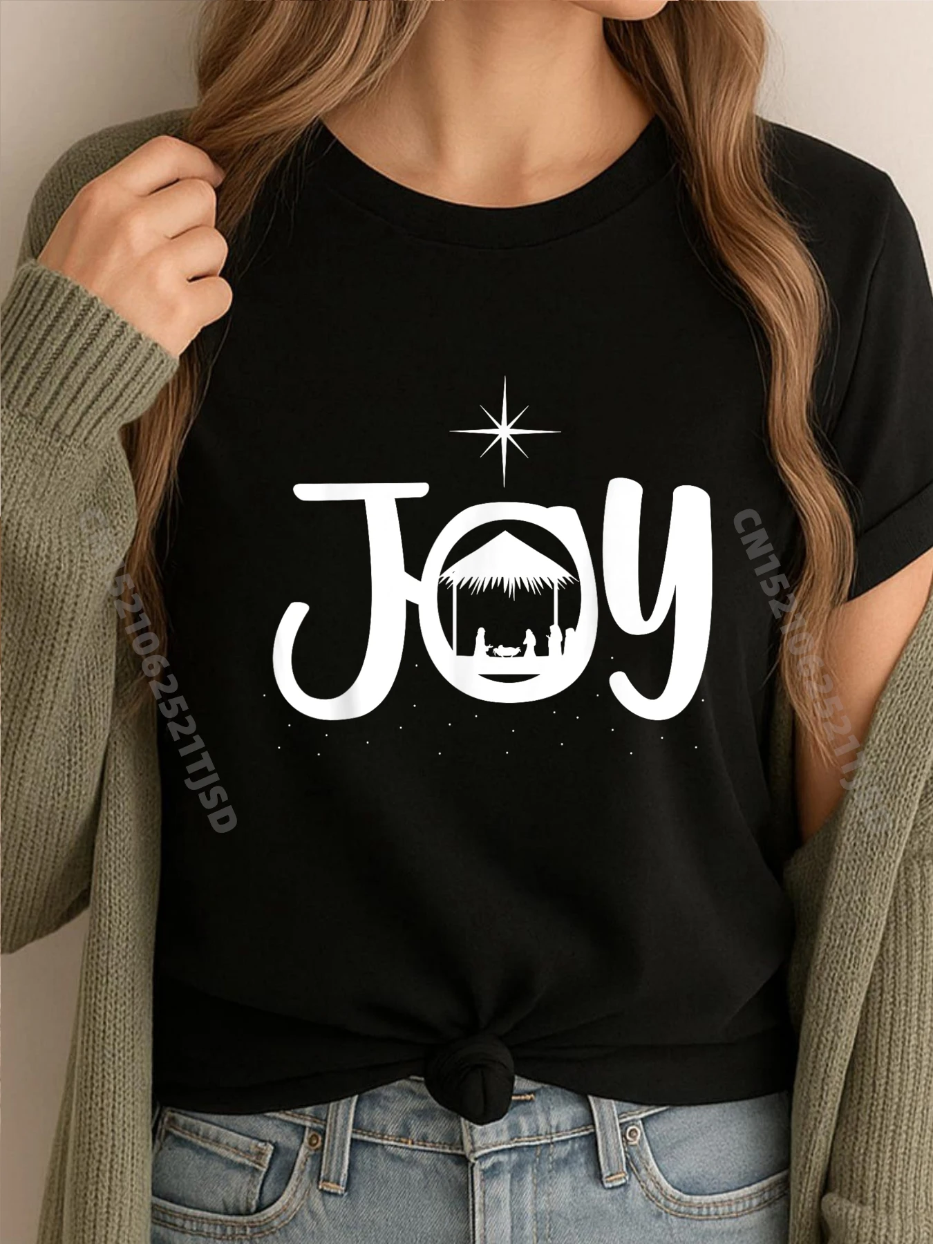 

Радость Иисус Рождественская сцена крутые рождественские черные футболки с рисунком футболки для женщин Рождество