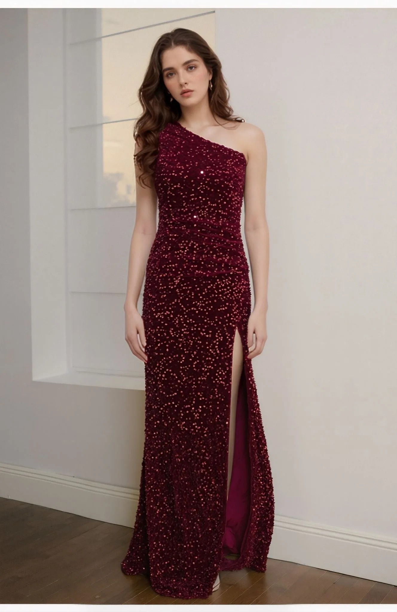 Nuovo abito con spacco senza maniche monospalla con paillettes Elegante abito a tubino alla caviglia per abiti da ballo e feste di gala