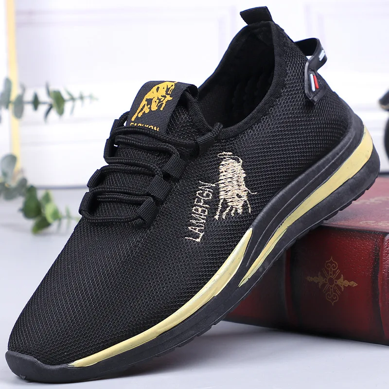 

Men's Sneakers Lace-up Flying Woven Through Casual Shoes Vulcanized Lightweight Flat Comfortable Running Shoes Plus Size 44
