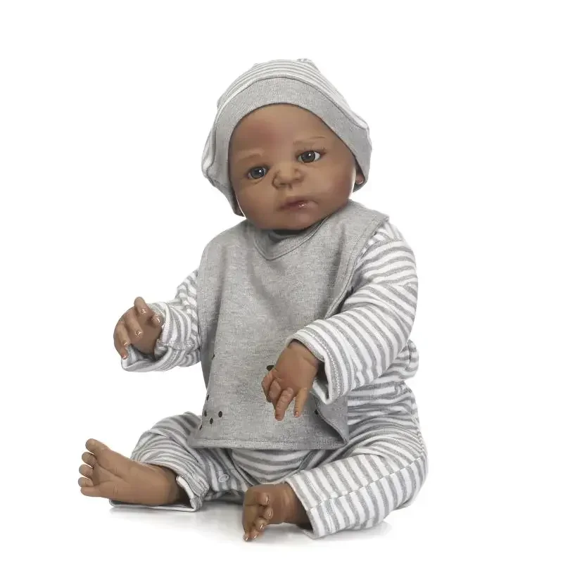 NPK 57cm new arrival black skin simulation newborn baby with painted hair best kid gift full silicone reborn baby dolls