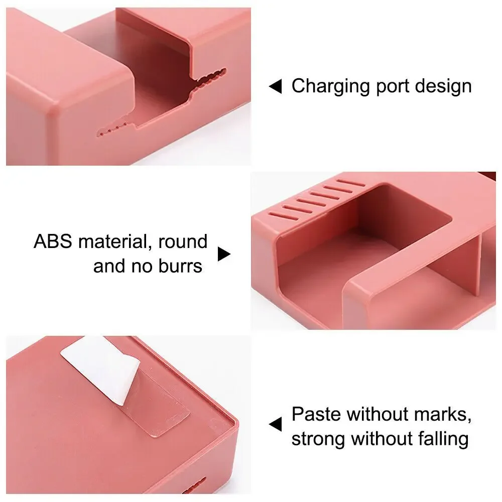 Wall Mounted Mobile Phone Charging Holder Bracket Remote Controller Stand Multi-function Wall Shelf Hotel Universal Storage Box