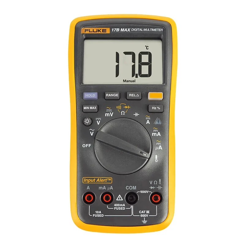Fluke 15B MAX 17B MAX Series Digital Multimeter Audible/Visual Alarm AC/DC Voltage Current Capacitance Ohm Temperature Tester