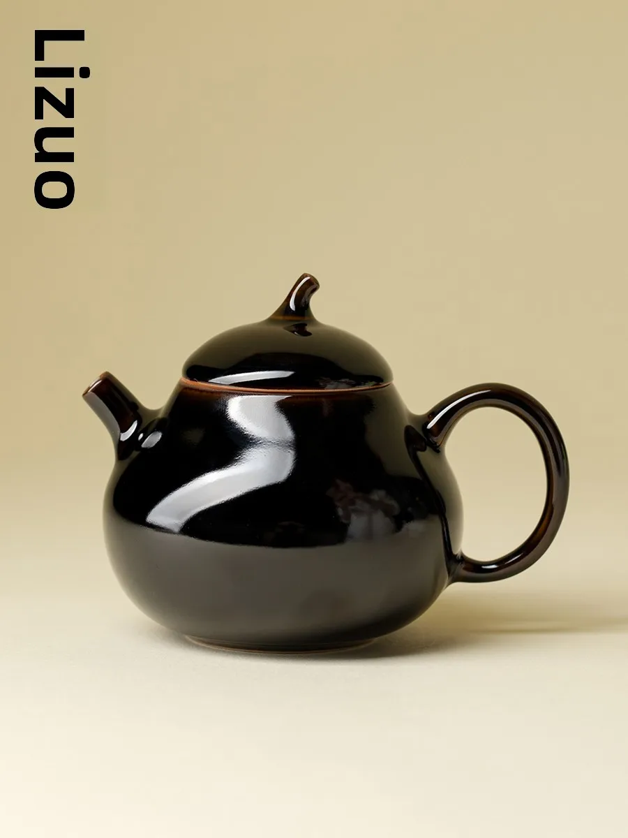 

Li Zu Black Gold Glaze Pear Pot High End Tea Set Brewing Kettle Chinese Style Ceramics Handmade Gongfu Tea Tools Single Pot