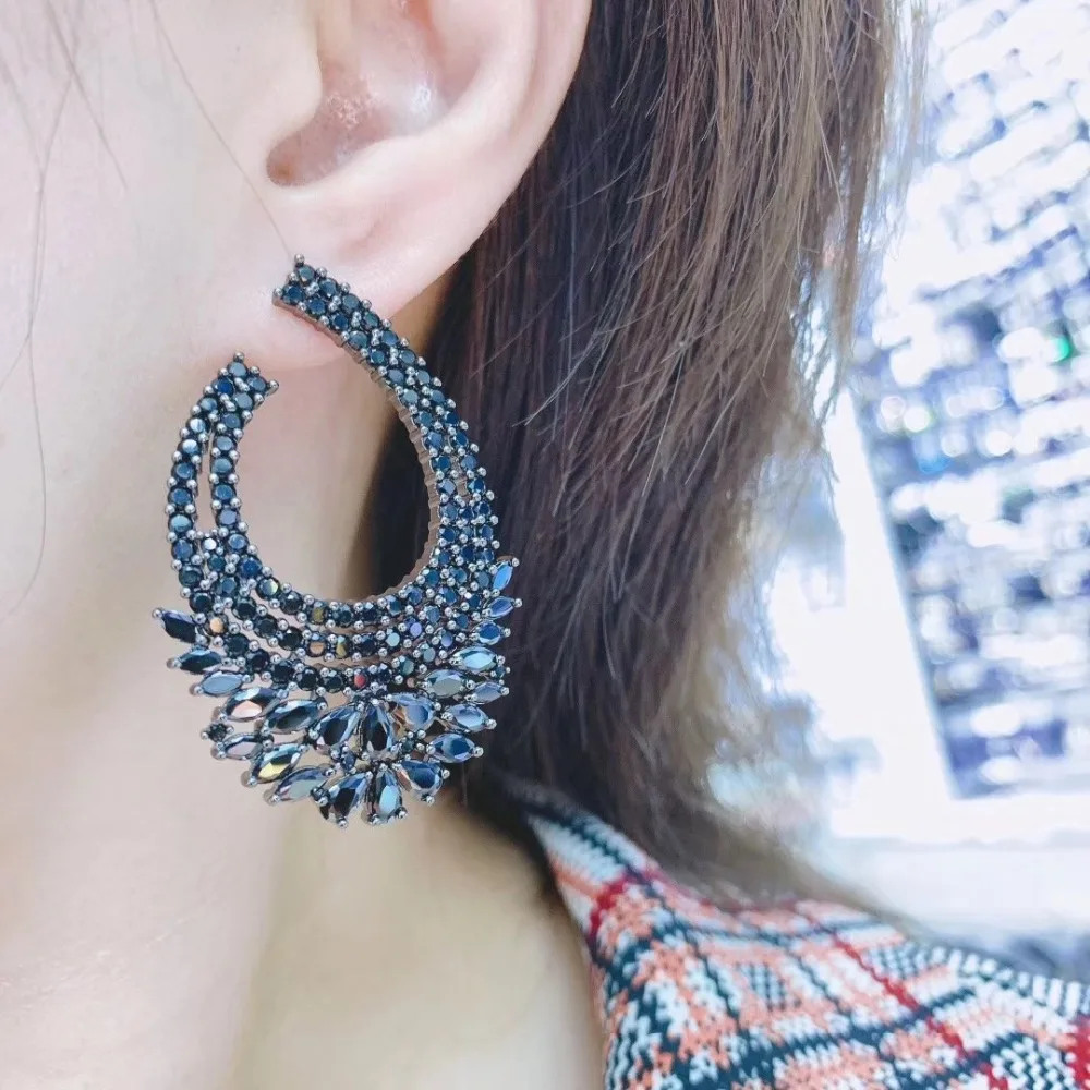 Luxury AAA Cubic Zirconia Brand New Flower U Shape Big Stud Earrings for Women Gift Drop shipping