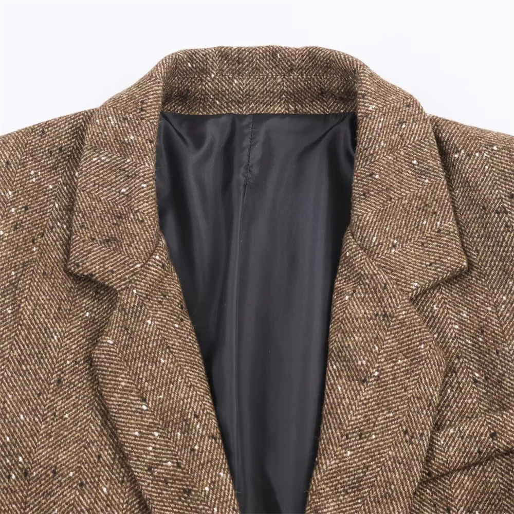 Zimowa nowa damska odzież, elegancka, uniwersalna marynarka w jodełkę z klapami, zapinana na jeden guzik, z długim rękawem.