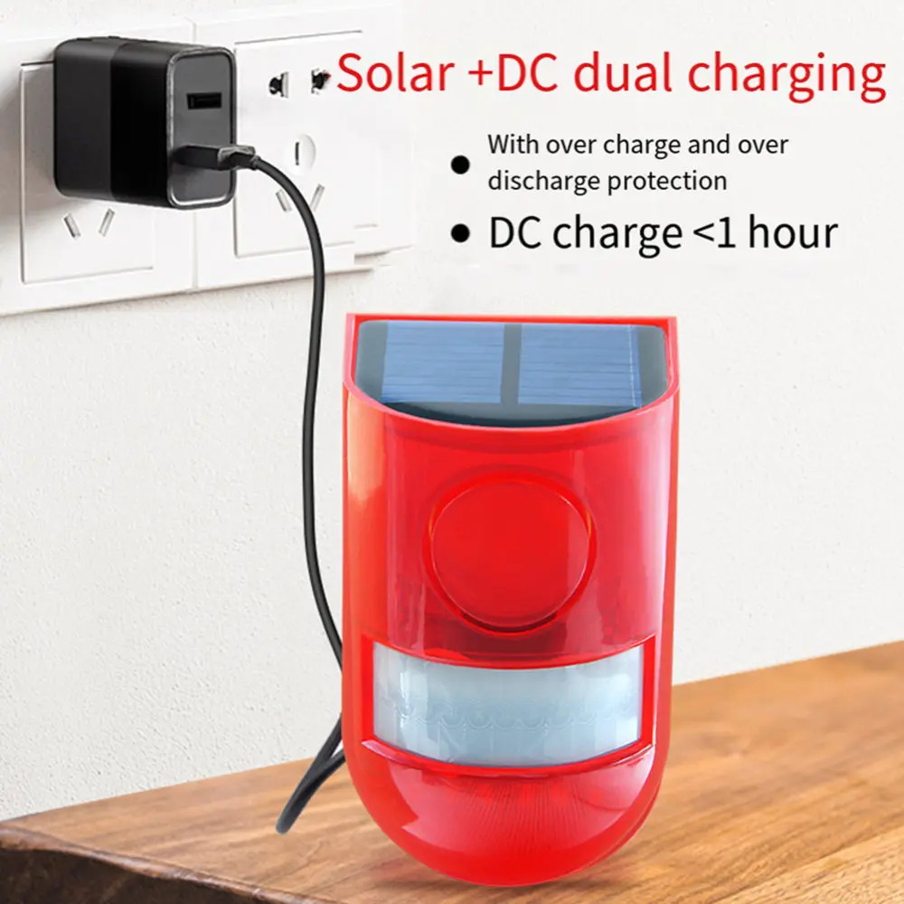 Solar Powered Security Alarm Lamp Motion Activated Strobe Light Outdoor Garden Field Orchard Animal Repellent Guard