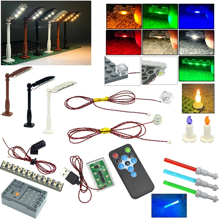 1 Pcs DIY 0.8mm Pin 1x1 1x4 1x2 LED Remote Control Building Block Flash Lamp City Light Lightsaber Spotlight Candle Lamp Bricks