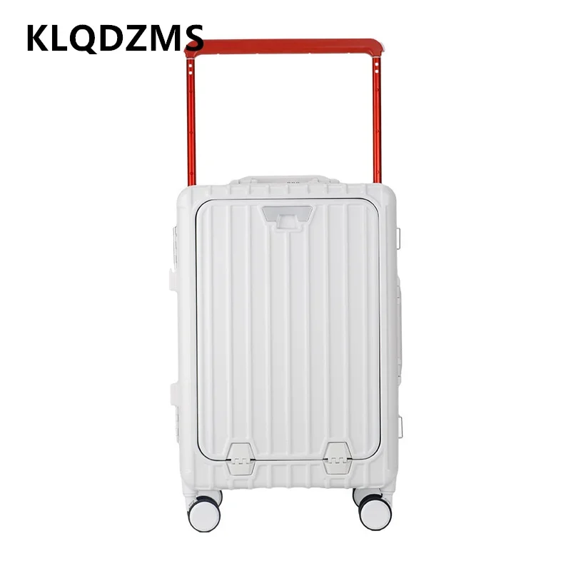 KLQDZMS High Quality Luggage Front Opening Laptop Boarding Case 20 Inch Aluminum Frame Trolley Case ABS + PC Cabin Suitcase