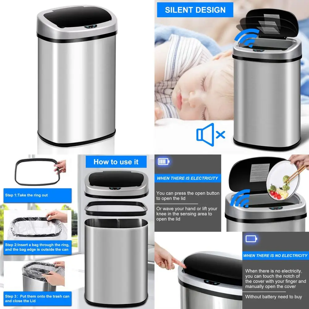 

Automatic Touch-Free 13 Gallon High-Capacity Garbage Can for Bathroom, Bedroom, and Home Office with Lid, Ideal for Modern Livin