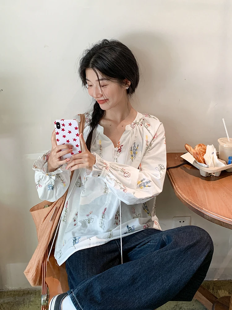 

Женская свободная блузка Ele Floral с длинным рукавом, весна 2026, новый дизайн, модный топ с поясом, дышащий, комфортный, приятный для кожи