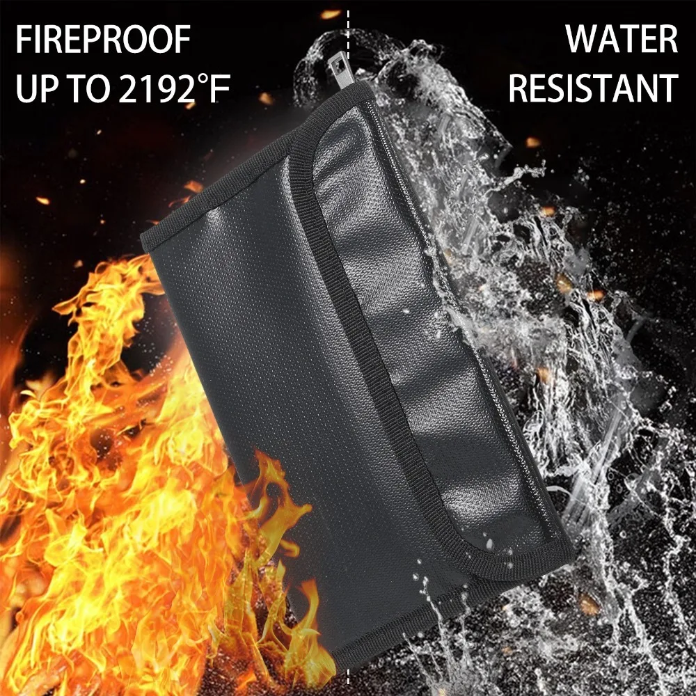 Fiberglass Fireproof Bag Sticky Strip Silver Cloth Document Organizer Zipper Closure Heat Insulated Waterproof Pouch