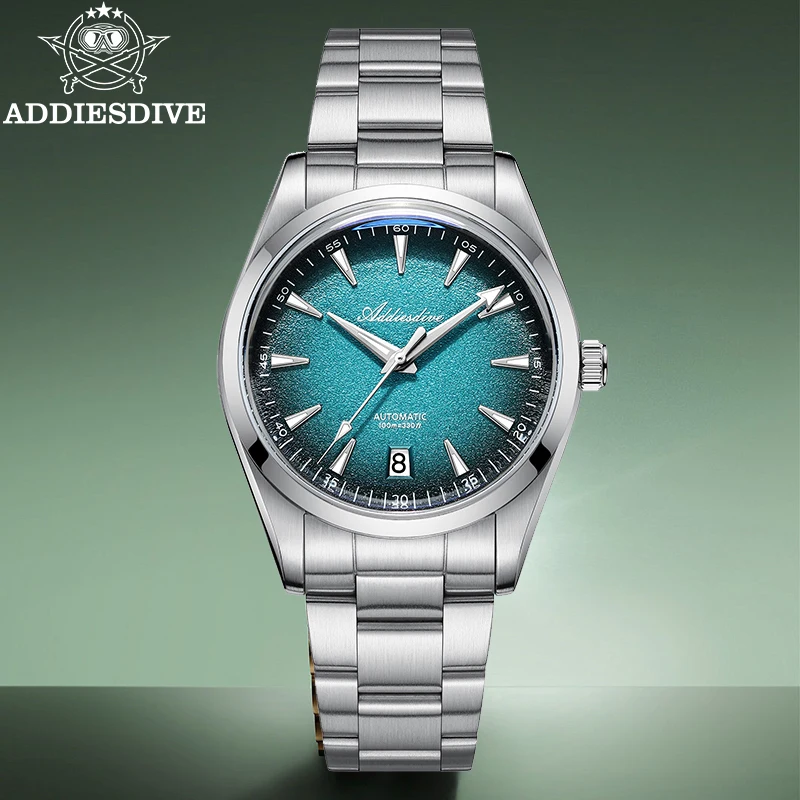 ADDIESDIVE New 39mm Men Watch 100m Waterproof Domed Glass Mechanical 8215 Automatic Wristwatch Luminous Stainless Steel Watches