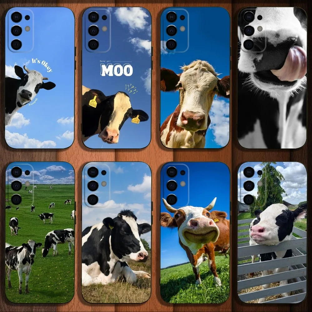 

Curious Dairy Cow Phone Case For Samsung S24,S21,S22,S23,S30,Ultra,S20,Plus,Fe,Lite,Note,10,9,5G Black Soft Cover