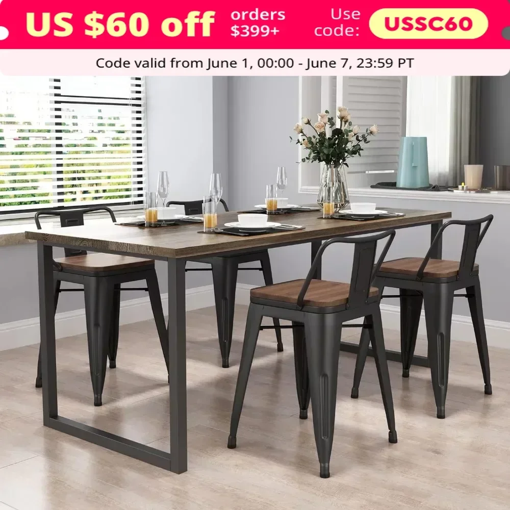 

Bar Stool, 24" Metal Bars Stools Set of 4 Counter Bars Stools with Wood Top Low Back Matte Black, Bar Stools