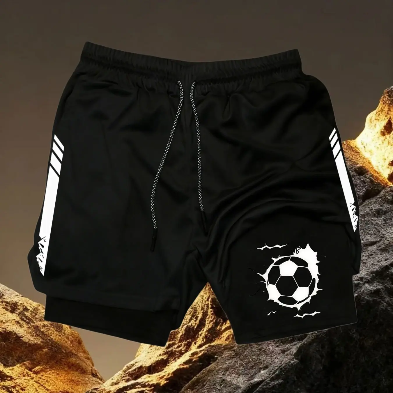 Print 2 in 1 Running Shorts for Men Gym Workout Fitness Athletic Shorts with Pockets Summer Activewear Quick Dry Stretch