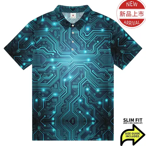 Men's Casual Short Sleeve Polo Shirt 3D Cpu Circuit Board Print POLO Tee Sporty Style Trend Quick Dry Polyester Shirt For Summer
