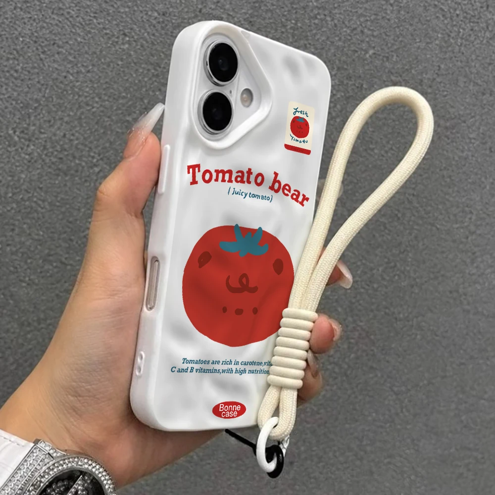 Niedliche Tomatenbär-Silikon-Handyhülle für iPhone 17 15 13 11 12 14 16 17 Pro Max 14 Plus Air mit Lanyard, modische Hülle – Detail 6
