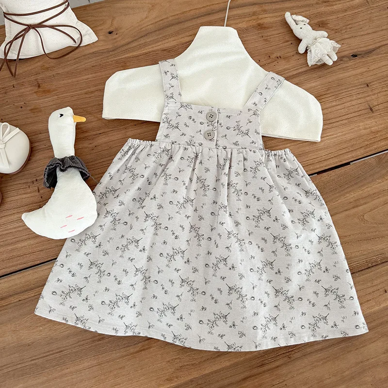 여아 정장 가을 신상 아기 바지 긴팔 상의 여자아이 귀여운 꽃무늬 스트랩 스커트 투피스 세트 A급