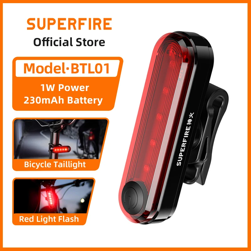 SUPERFIRE BTL01 USB Rechargeable Bicycle Flashlight Warning Taillight Red Torch Outdoor Camping Light Bicycle Taillight Lamp