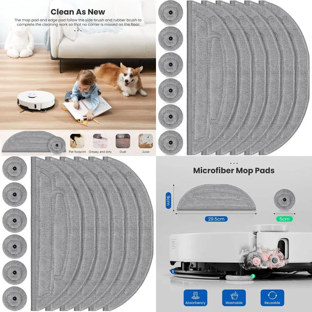

Roborock S8 MaxV Ultra & S8 Max Ultra Replacement Mop Pads - 12 Pack with 6 Cloths & 6 Edge Pads