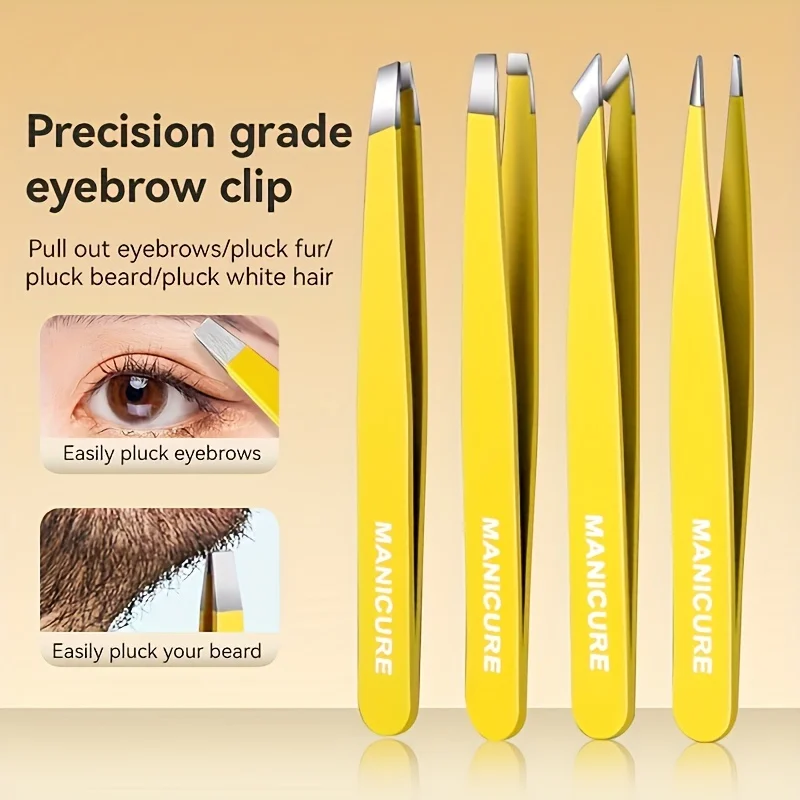 스테인레스 스틸 경사 눈썹 클립 4 Pcs 세트 고급 눈썹 족집게 미세 머리 제거 헤어 뷰티 메이크업 도구