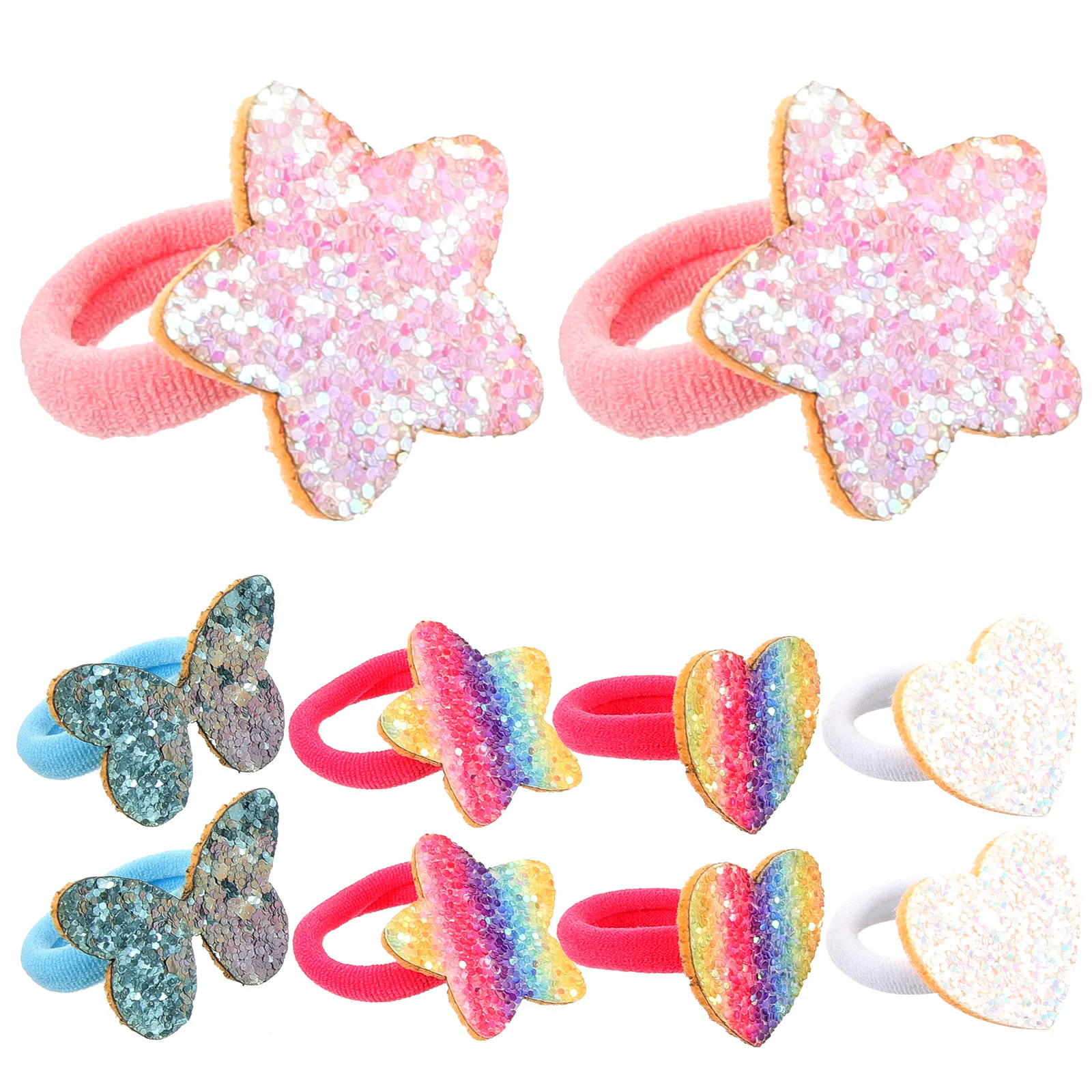 

5Pairs High Elastic Hair Ties Glitter Sparkle Ponytail Holders for Girls Kids Toddlers Children Decorative Hair Ropes