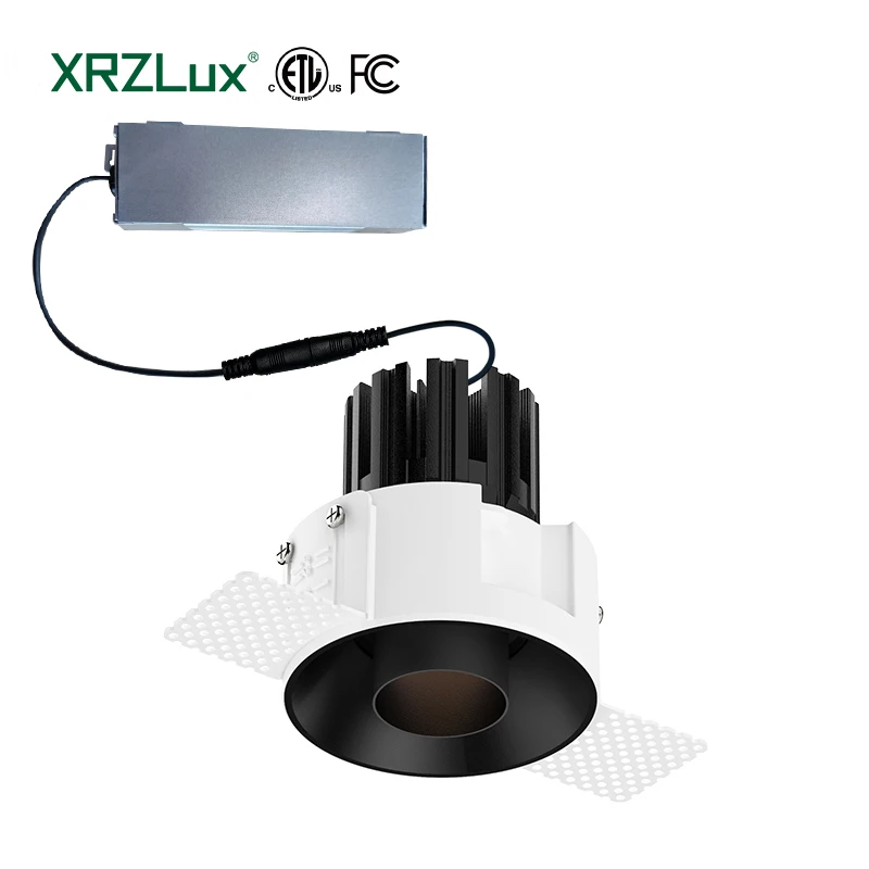 

XRZLux High Lumen COB Recessed Downlight Round 15W Trimless LED Down Light Aluminum Adjustable ETL Led Spotlights For Home Hotel