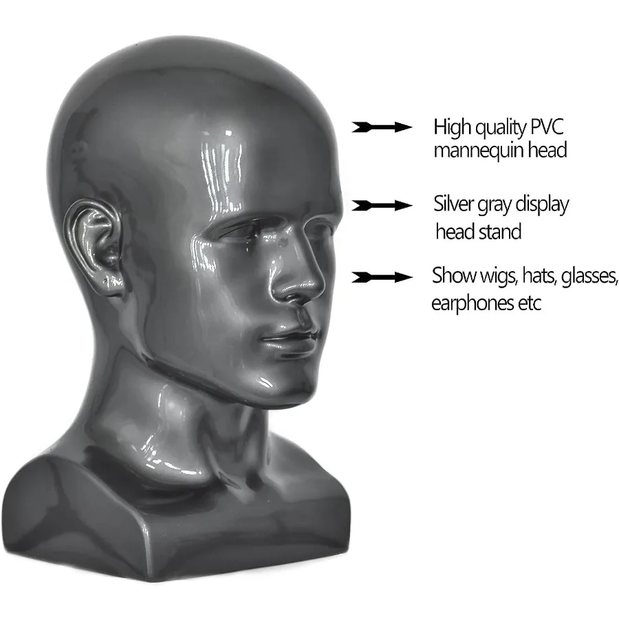 PVC 마네킹 헤드 블랙 남성 마네킹 모델 디스플레이 모자 스카프 가발 헤어 안경 모자 미용 스타일링 도구