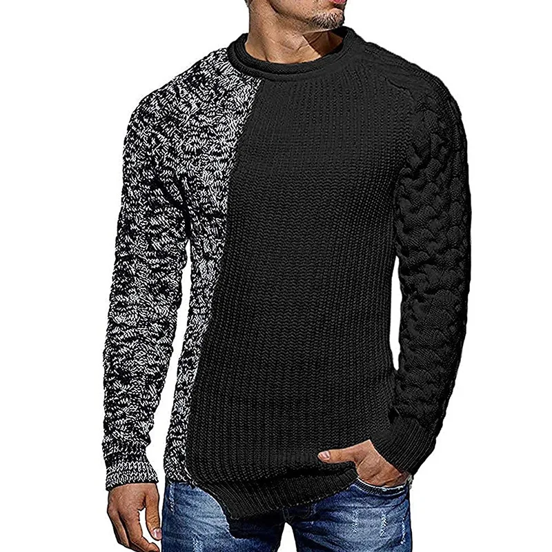 Sweater Men Color-blocked Round Neck Long Sleeve Knitted Pullover European Station Slim Fit Sweater Mens