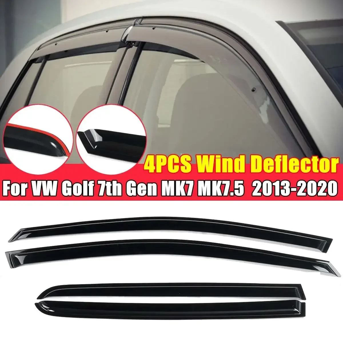 For VW Golf 7th Gen MK7 MK7.5 2013 2014 2015 2016-2020 Car Window Wind Deflectors Tinted Shield Rain Sun Wind Shelters Body Kit