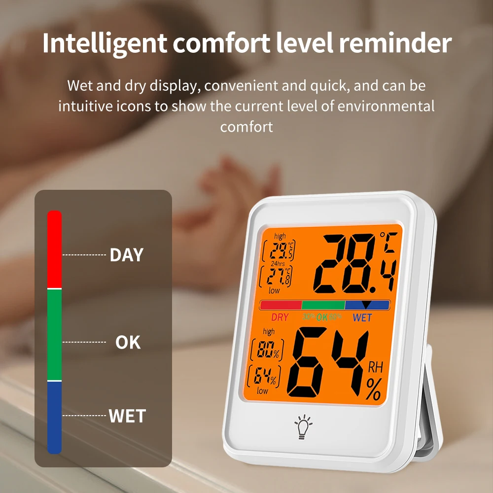 MC41S  Electronic Digital Temperature Humidity Meter Backlight -20~70℃ Portable Indoor With Stand Magnet Thermometer Hygrometer