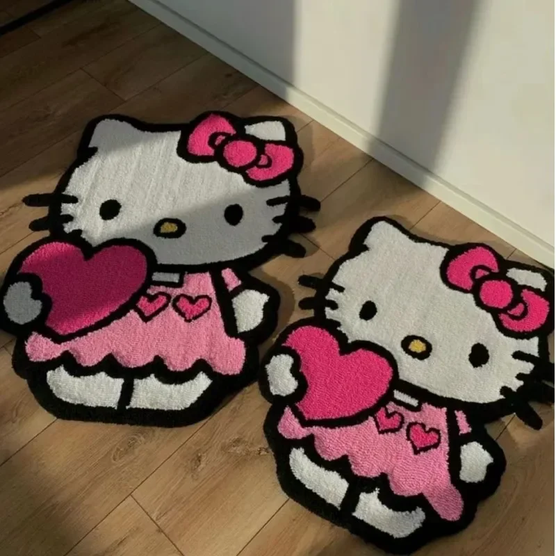 Sanrio Hello Kitty Plush Floor Mat Cartoon Kt Cat Kawaii Cute Cartoon  Non-Slip Imitation Cashmere Rug Room Bedside Decoration