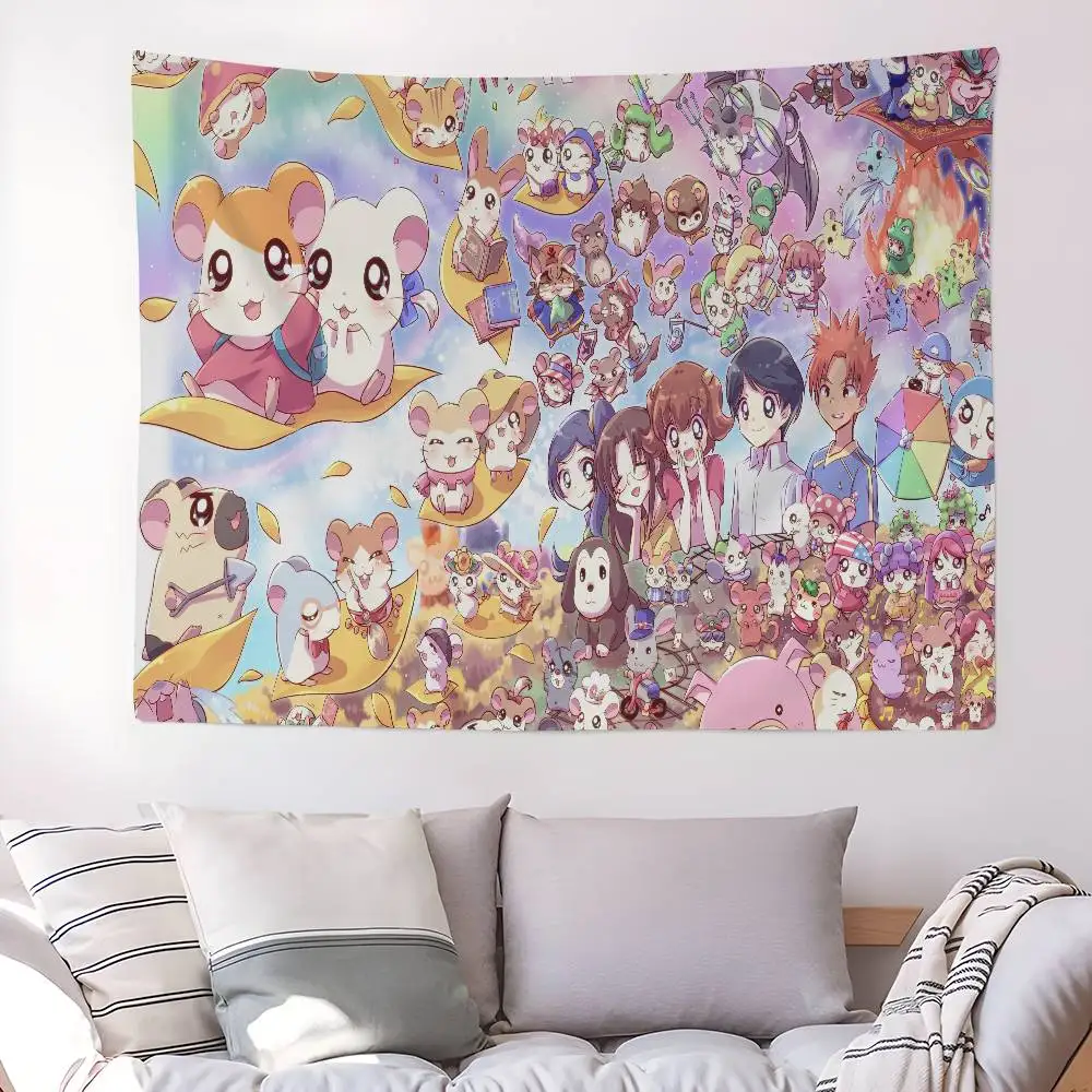Cartoon Cute Hamtaro Colorful Tapestry Wall Hanging Bohemian Wall Tapestries Mandala Wall Art Decor