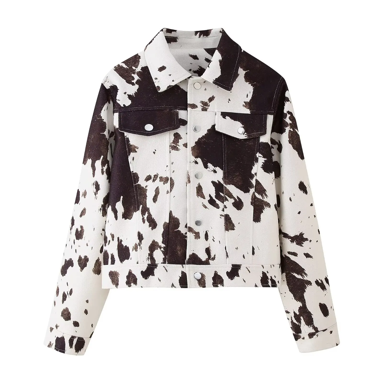 

ZBZA Spring New Women's Faion Design Animal Print Jaet Outerwear Polyester Fiber ort Coat Sli Animal Pattern