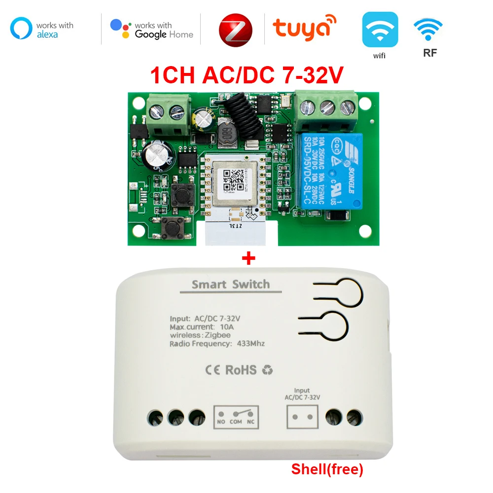 1CH Zigbee Tuya Smart Home Relay Module 85-250V 220V Relay AC DC 12V 24V 7-32V Works Alexa Google Assistant Smart Light Switch