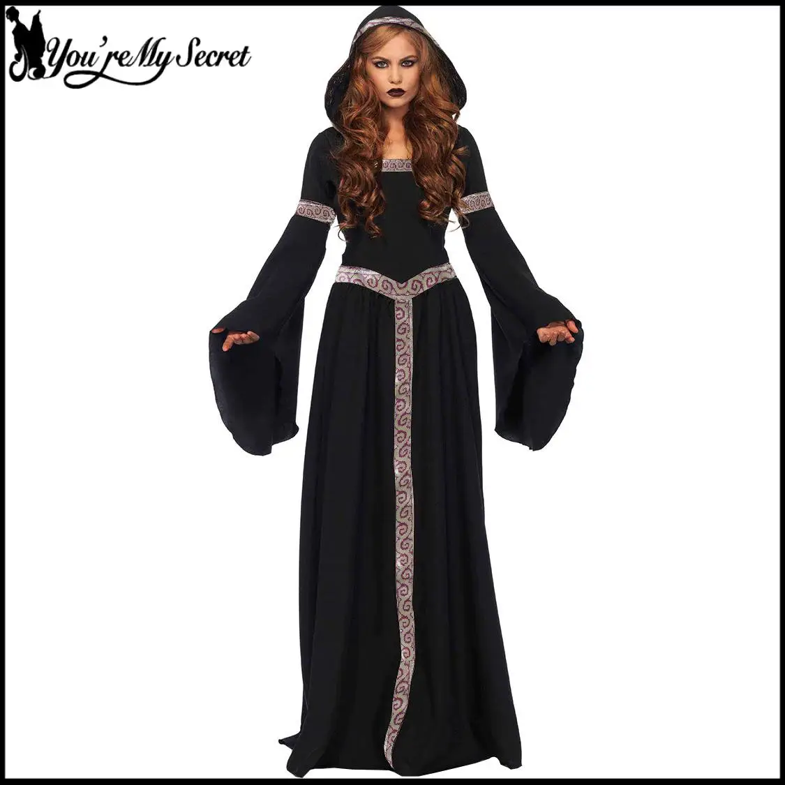 

[Ты мой секрет] Средневековое платье с капюшоном Готическое платье в стиле стимпанк Ведьма Косплей Костюм Хэллоуин Карнавальная маскировочная одежда