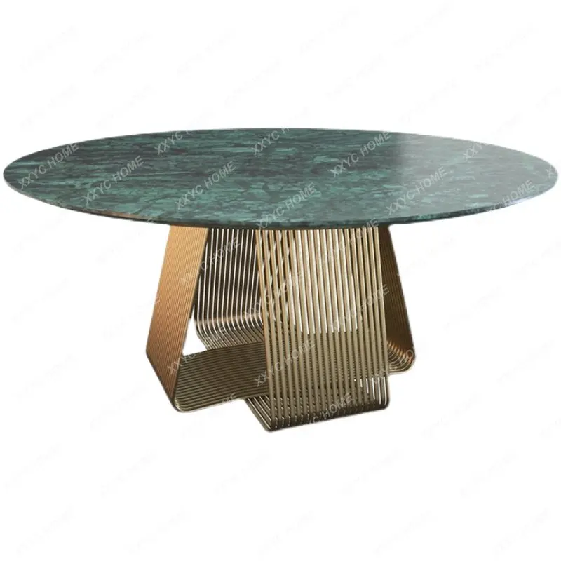 

Simple Natural Marble round Dining Table Large and Small Apartment Villa Stainless Steel Dining Table multifunctional furniture