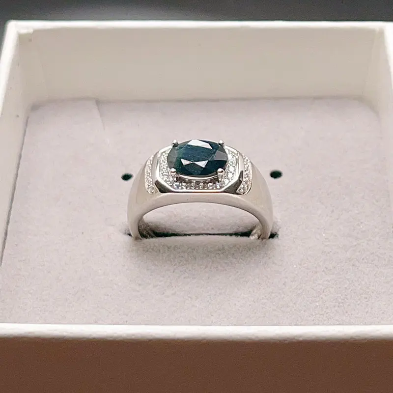 925 Silver all Size Ring Natural Sapphire Ring for Women 8mm*6mm Genuine blck Sapphire Silver Jewelry - view 4