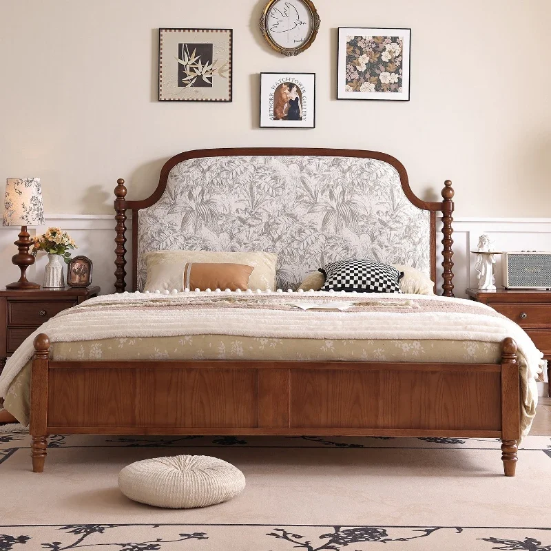 

American bed ash wood all solid wood simple, big bed master bedroom retro furniture 1.5/1 double French ancient bed