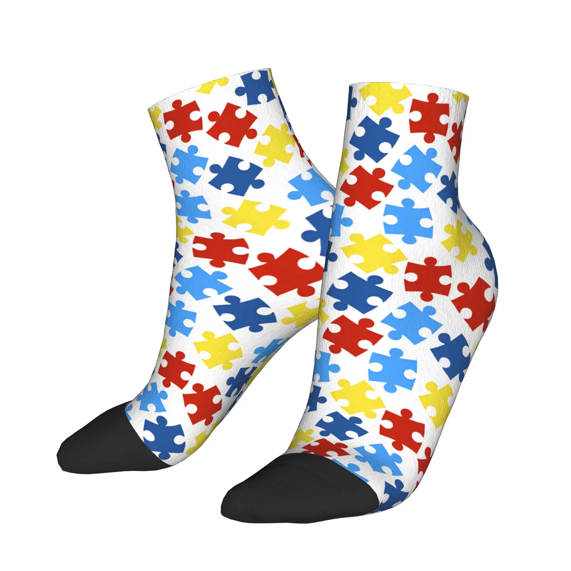 

Simple White Autism Awareness Puzzle Ankle Socks Men Soft Breathable Modern Sock Spring Cycling Non Slip Design Socks Gift Idea