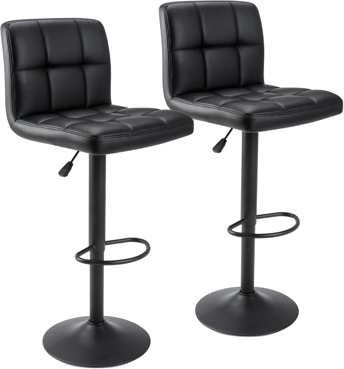 Leather Square Bar Stools, Modern Adjustable Swivel Barstools with Back, Armless Airlift Counter Heigh