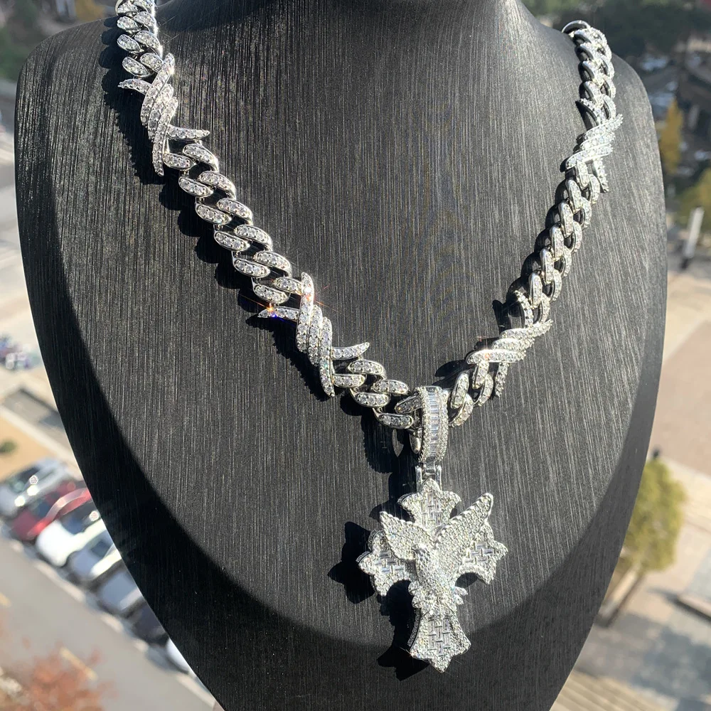 Hip hop New Product Pigeon Cross Zircon Pendant Thorn Cuban Chain Men's Set Jewelry Special