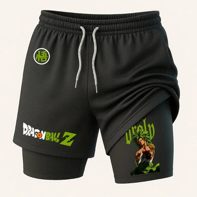 Pantaloncini Dragon Ball 2 in 1 Pantaloncini estivi da uomo con grafica anime giapponese Son Goku Pantaloncini da esterno con tasche Pantaloncini sportivi a due piani da uomo