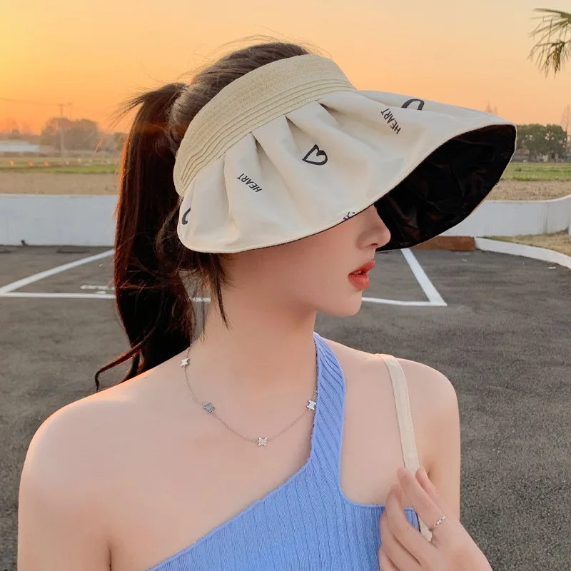 2023 Korean Women's Japanese-Style and Internet-Famous Ins Love Hair Clip Protection Visor Outdoor Sun Hat